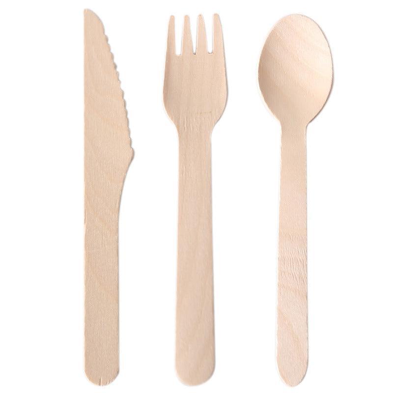 Wooden Cutlery Set Disposable Bamboo Wood Bulk Buy Forks Spoons Knives Party-1