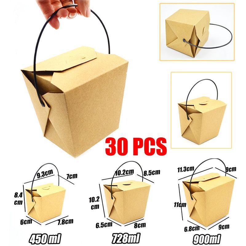 30PCS Kraft Paper Noodle Boxes with Handle Disposable Takeaway Food Containers-0