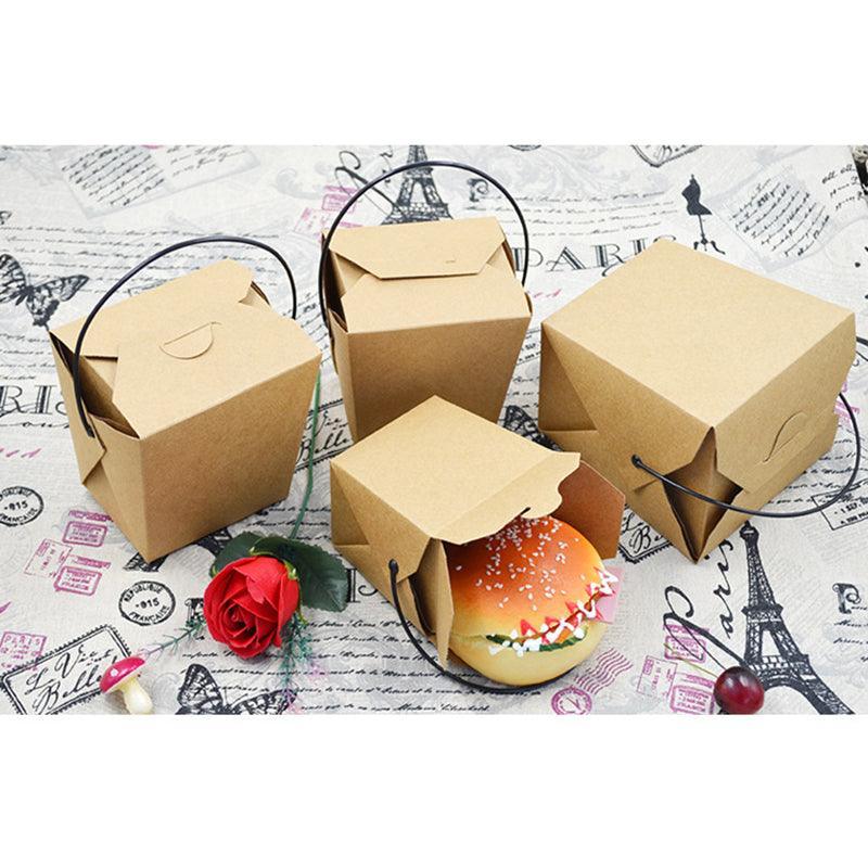 30PCS Kraft Paper Noodle Boxes with Handle Disposable Takeaway Food Containers-3