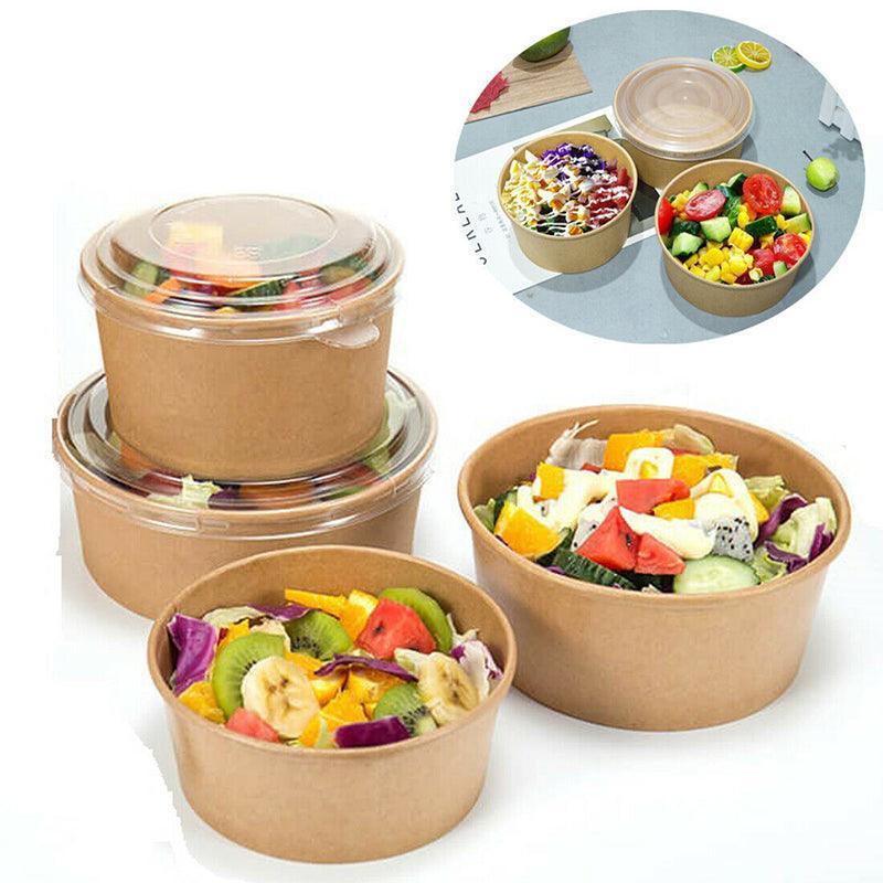 Take Away Kraft Paper Salad Bowl Food Grade Takeout Tableware Food Bowl With Lid-2