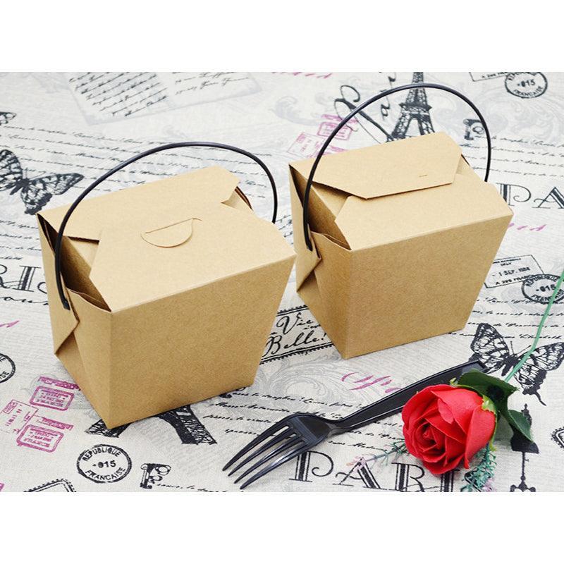30PCS Kraft Paper Noodle Boxes with Handle Disposable Takeaway Food Containers-4