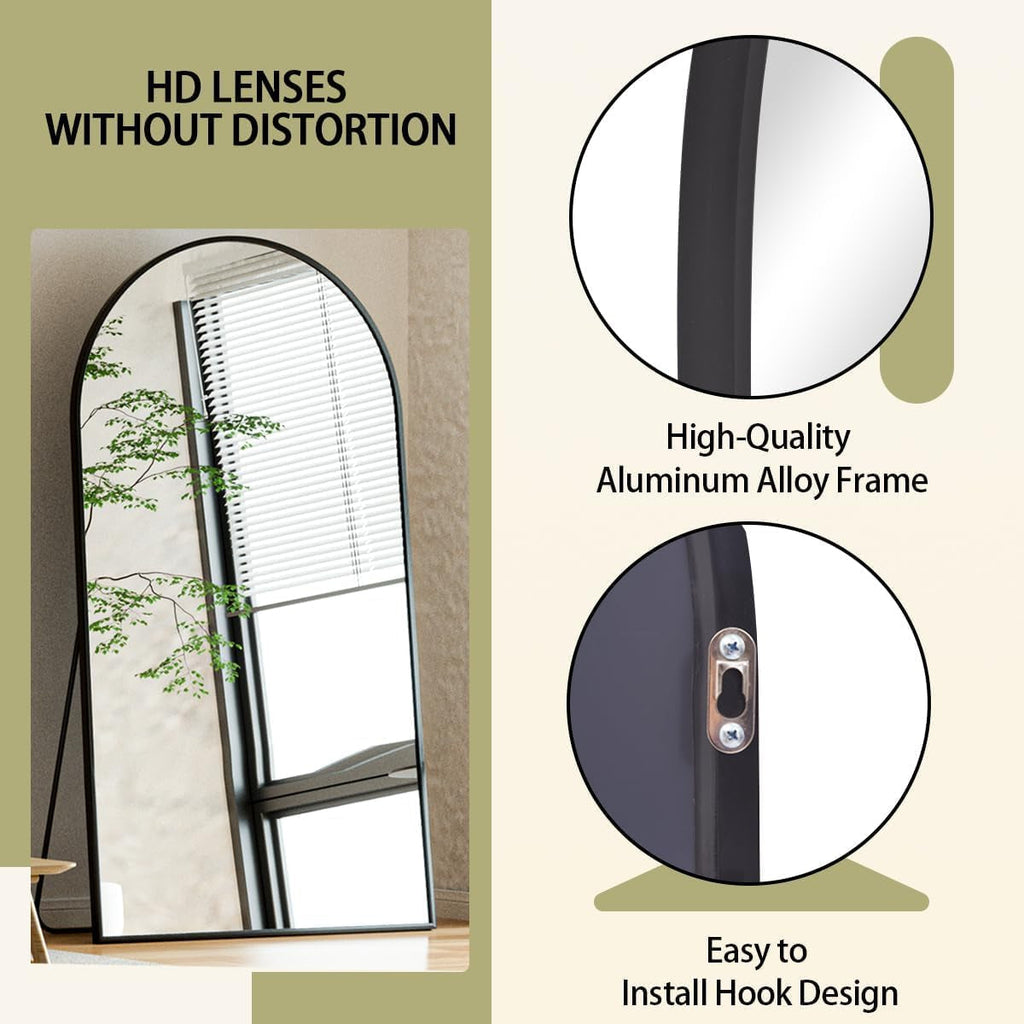 77"X38" Large Arch Mirror Full Length, Oversized Wall Mirrors with Aluminum Alloy Frame, Full Body Floor Mirror for Bedroom, Dressing Room, Black-2