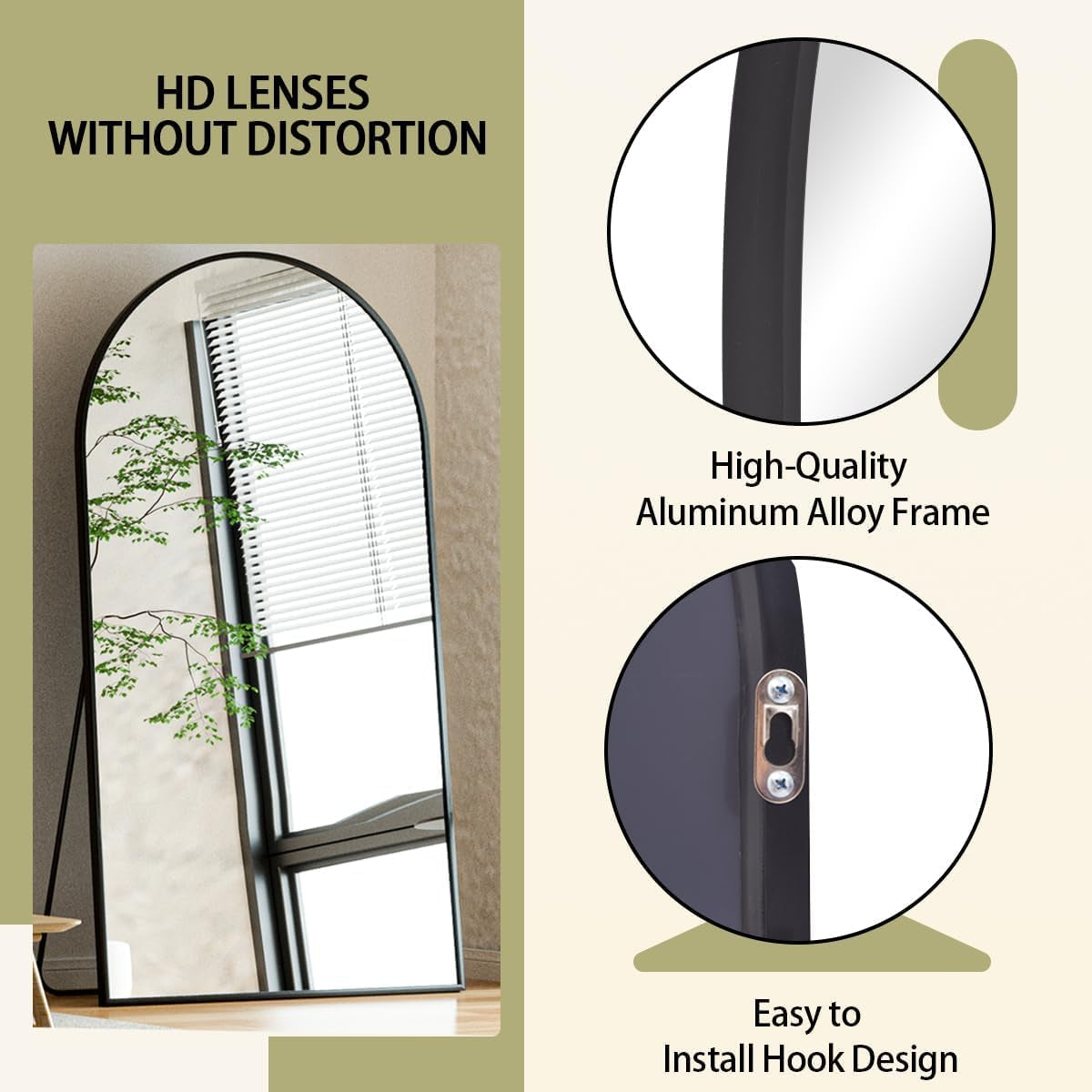 77"X38" Large Arch Mirror Full Length, Oversized Wall Mirrors with Aluminum Alloy Frame, Full Body Floor Mirror for Bedroom, Dressing Room, Black-2