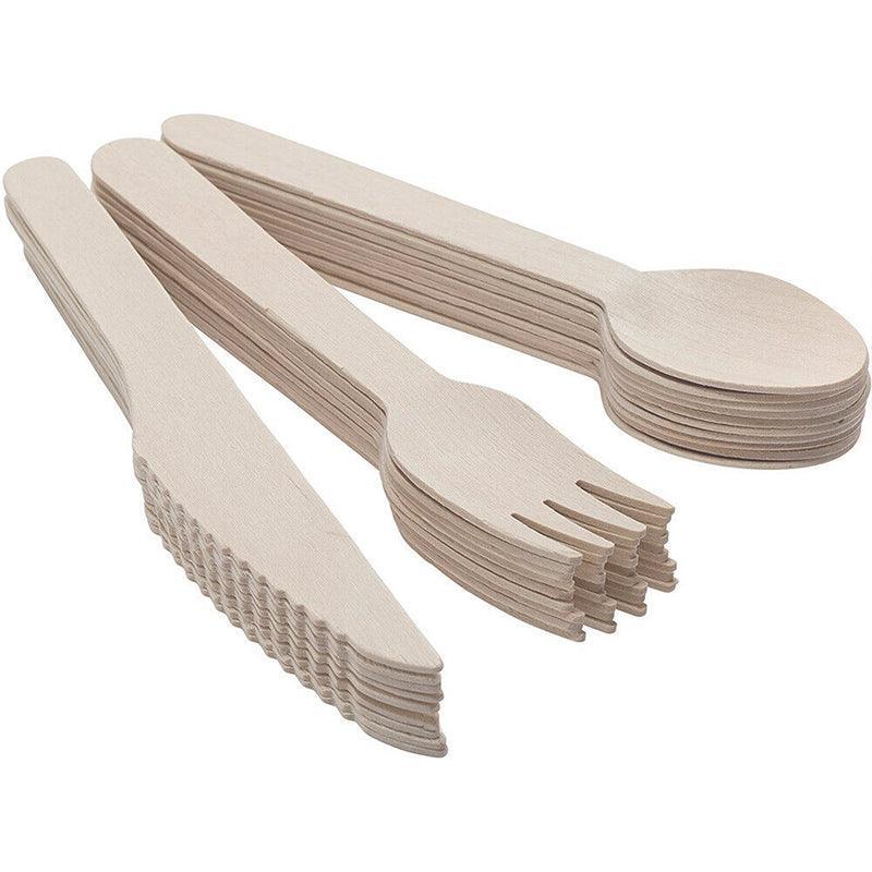 Wooden Cutlery Set Disposable Bamboo Wood Bulk Buy Forks Spoons Knives Party-8