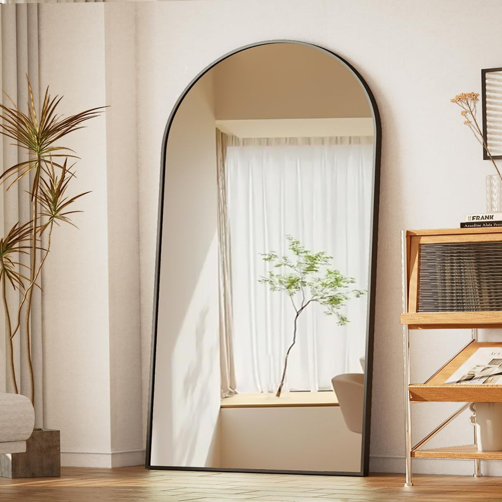 77"X38" Large Arch Mirror Full Length, Oversized Wall Mirrors with Aluminum Alloy Frame, Full Body Floor Mirror for Bedroom, Dressing Room, Black-3