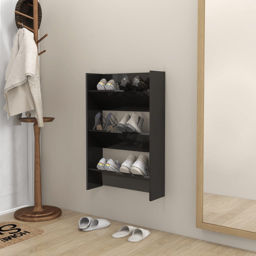 NNEVL Wall Shoe Cabinet High Gloss Black 60x18x90 cm Chipboard-0