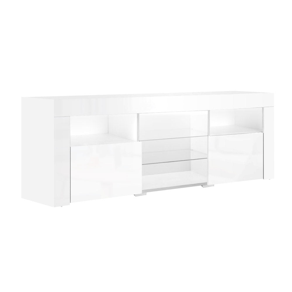 NNEDSZ TV Cabinet Entertainment Unit Stand RGB LED Gloss Furniture 160cm White-0