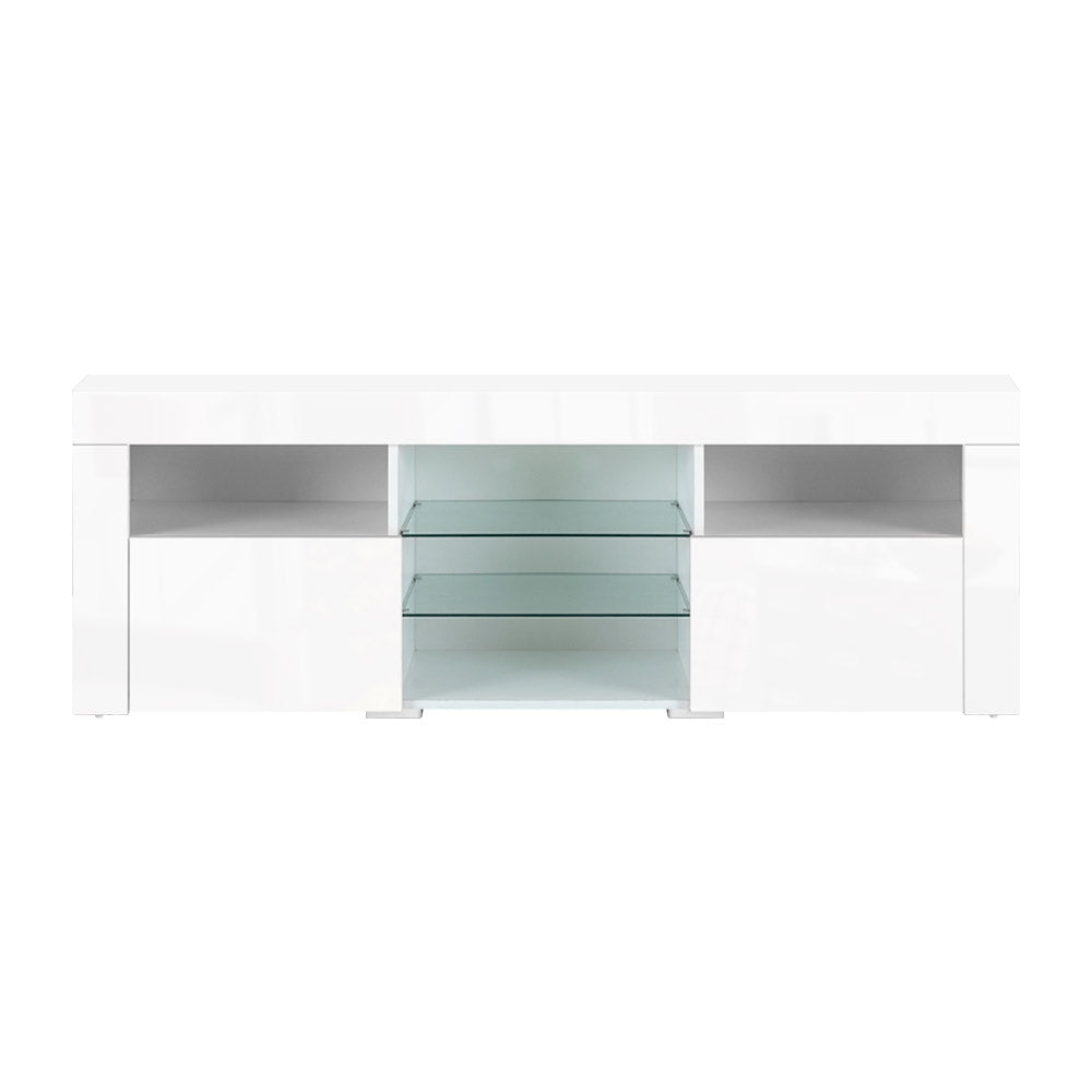 NNEDSZ TV Cabinet Entertainment Unit Stand RGB LED Gloss Furniture 160cm White-2