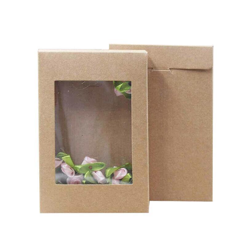 10 Pack Kraft Paper Boxes with Window Disposable Cardboard Gift Catering Trays-4