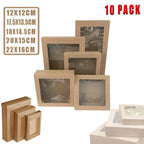 10 Pack Kraft Paper Boxes with Window Disposable Cardboard Gift Catering Trays-0