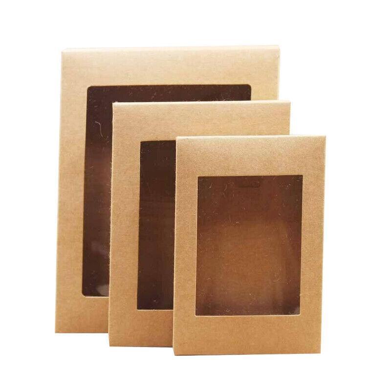 10 Pack Kraft Paper Boxes with Window Disposable Cardboard Gift Catering Trays-1