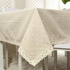 Floral Tablecloth with Lace Edge Cotton Linen Cover for Dining Table Square Rectangle-2